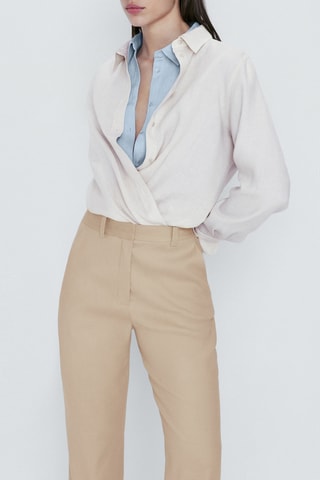 Pantalon droit avec du lin - Beige