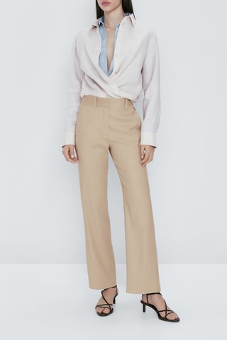 Pantalon droit avec du lin - Beige