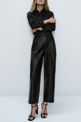 Pantalon à pinces en cuir nappa - Noir