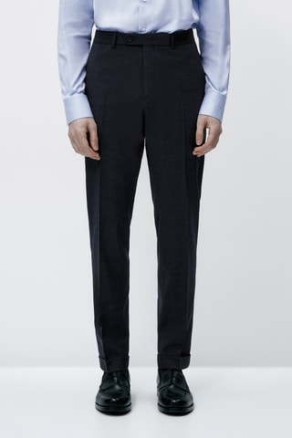 Pantalon habillé texturé laine mélangée - Bleu marine