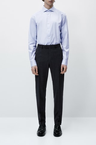 Pantalon habillé texturé laine mélangée - Bleu marine