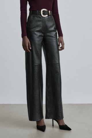 Pantalon noir en cuir d’agneau taille haute - Studio - Noir