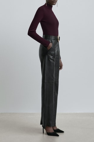 Pantalon noir en cuir d’agneau taille haute - Studio - Noir