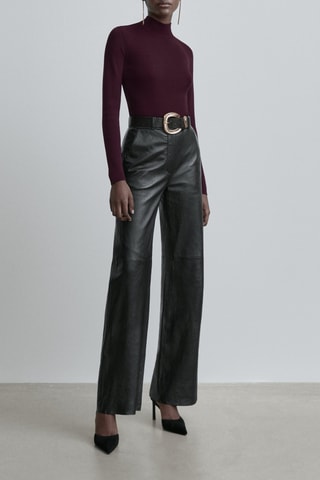Pantalon noir en cuir d’agneau taille haute - Studio - Noir