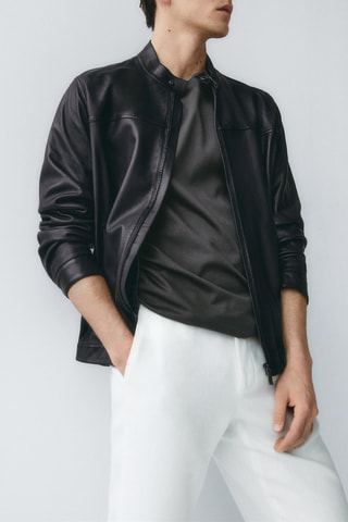 Veste légère bleue en cuir nappa - Bleu marine