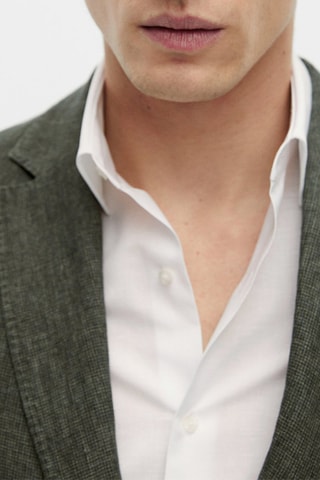 Veste de costume verte motif pied-de-poule en lin - Kaki chiné