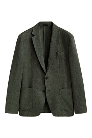 Veste de costume verte motif pied-de-poule en lin - Kaki chiné