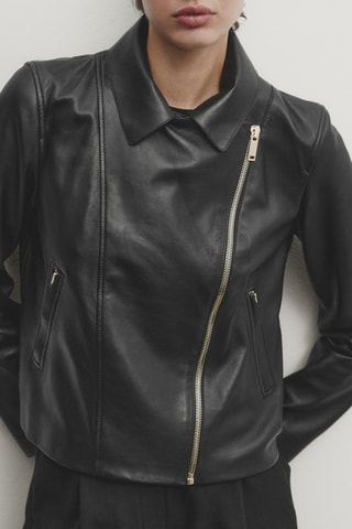 Veste style motard en cuir nappa - Noir