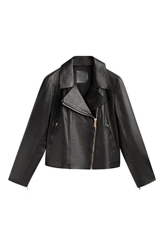 Veste style motard en cuir nappa - Noir