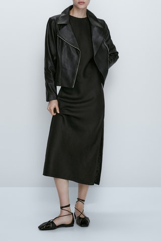 Veste style motard en cuir nappa - Noir