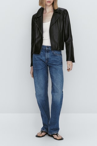 Veste style motard en cuir nappa - Noir