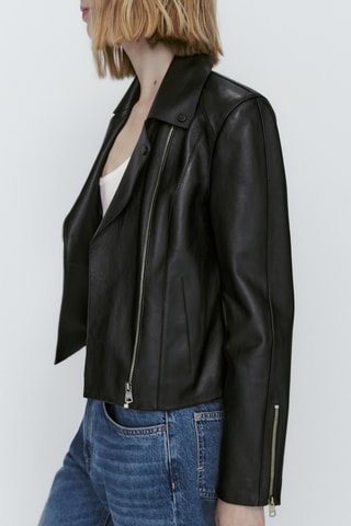 Veste style motard en cuir nappa - Noir