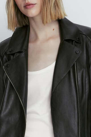 Veste style motard en cuir nappa - Noir