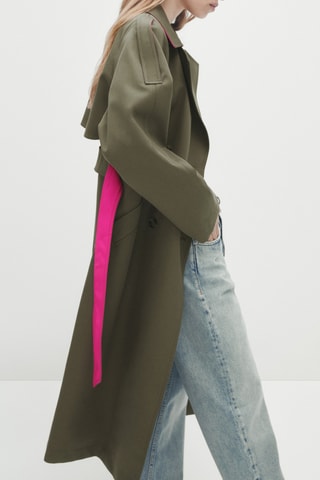 Veste trench contrastante couleur - Kaki