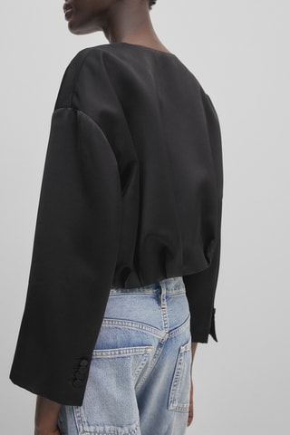 Veste bomber cropped satinée - Noir