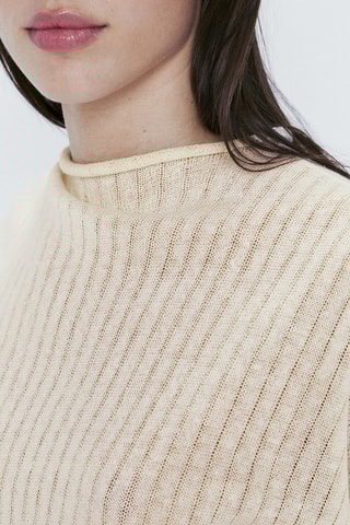 Haut texturé en coton mélangé avec du lin - Ecru