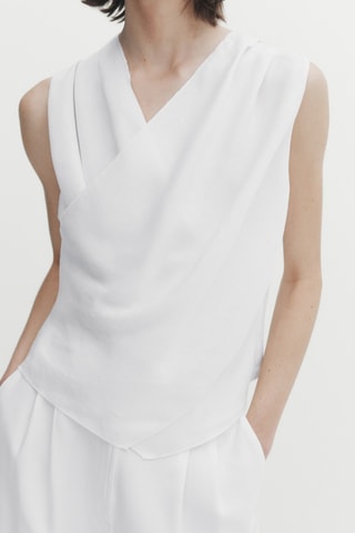 Top croisé avec du lin - Blanc