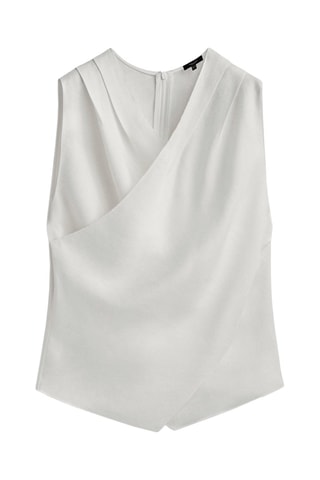 Top croisé avec du lin - Blanc