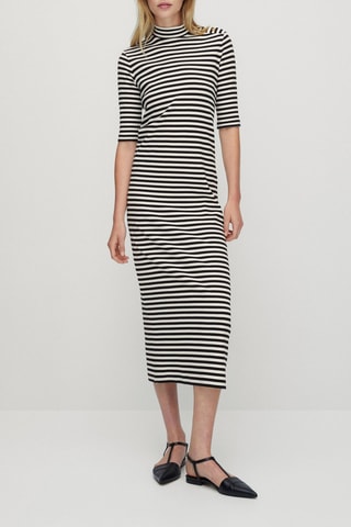 Robe midi rayures manches courtes - Blanc et noir