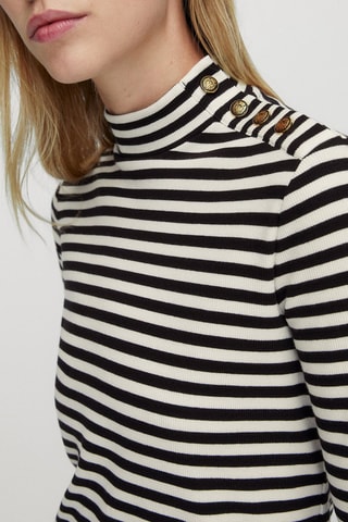 Robe midi rayures manches courtes - Blanc et noir