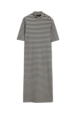 Robe midi rayures manches courtes - Blanc et noir