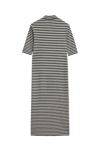 Robe midi rayures manches courtes - Blanc et noir