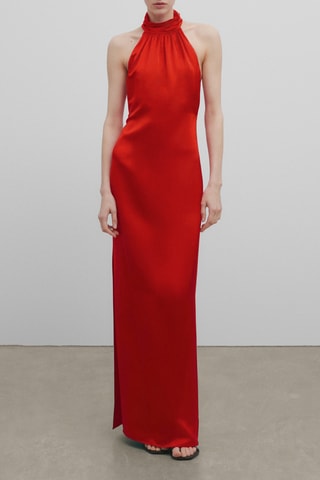 Robe longue col à encolure américaine - Rouge