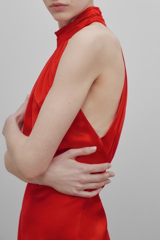 Robe longue col à encolure américaine - Rouge