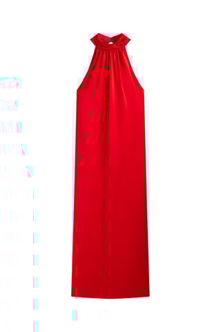 Robe longue col à encolure américaine - Rouge
