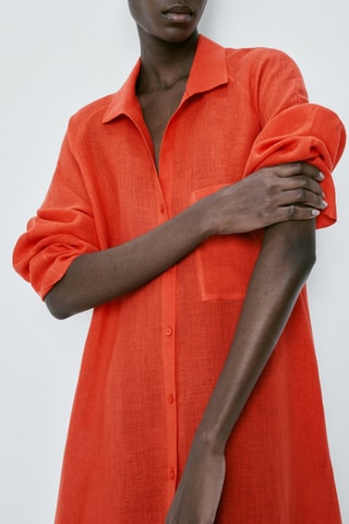 Maxi chemisier 100% lin poche - Orange