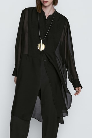 Chemisier plastron avec plis - Noir