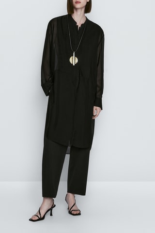 Chemisier plastron avec plis - Noir