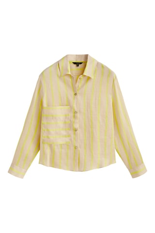 Chemise rayures 100% ramie - Beige et vert citron