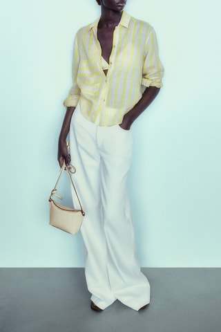 Chemise rayures 100% ramie - Beige et vert citron