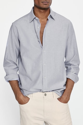 Chemise oxford délavée coton coupe slim - Gris clair chiné