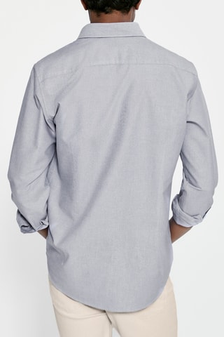 Chemise oxford délavée coton coupe slim - Gris clair chiné