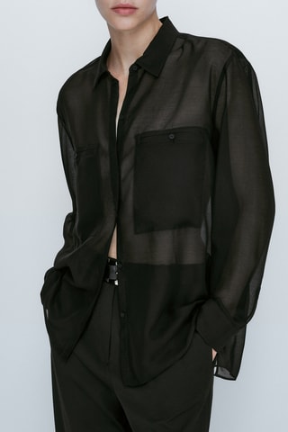 Chemise noire semi-transparente poches - Noir