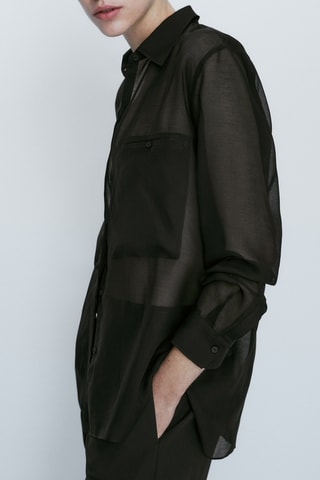 Chemise noire semi-transparente poches - Noir