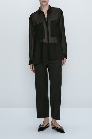 Chemise noire semi-transparente poches - Noir