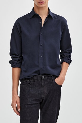 Chemise en sergé de coton cintrée - Bleu marine