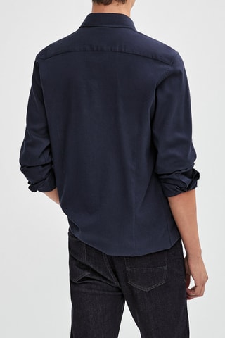 Chemise en sergé de coton cintrée - Bleu marine