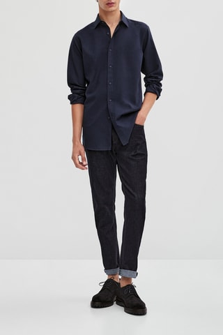 Chemise en sergé de coton cintrée - Bleu marine