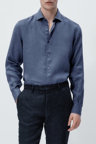 Chemise 100% lin délavé regular fit - Bleu