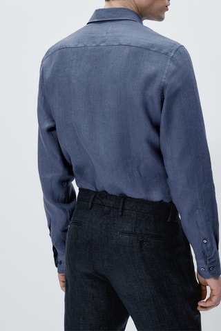 Chemise 100% lin délavé regular fit - Bleu