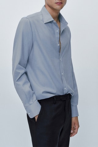 Chemise coupe slim en coton mélangé - Bleu