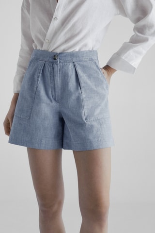 Bermuda denim en coton taille élastique - Bleu