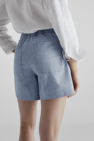 Bermuda denim en coton taille élastique - Bleu