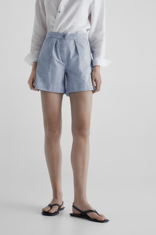 Bermuda denim en coton taille élastique - Bleu