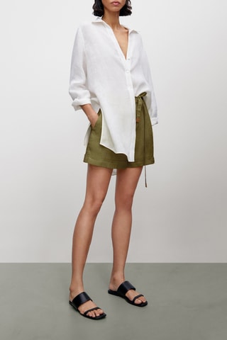 Bermuda lin nœud détail cuir - Kaki