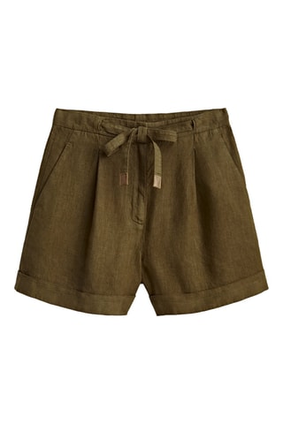 Bermuda lin nœud détail cuir - Kaki